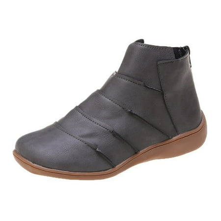 

VEKDONE 2023 Clearance Winter Savings Clearance Deals 2022! Women s Casual Short Rear Zipper Wedge Heel Plain Leather Patchwork Boots