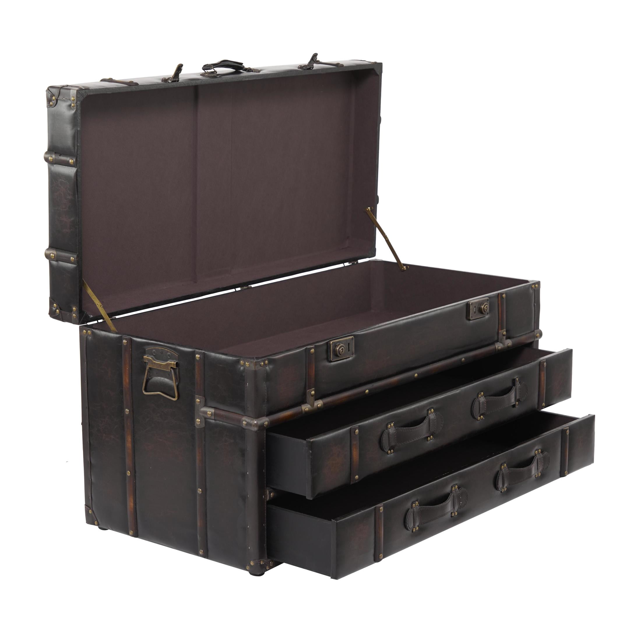 DecMode Vintage Wood Trunk Inspired Brown Coffee Table with Storage, 40"W x 21"H
