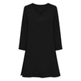 thumbnail image 6 of Miluxas Women's Casual T Shirts 3/4 Sleeve V-Neck Pullover Fashionable Basic Tops Solid Color Botton Hem Split Blouses Black, 6 of 6