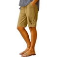 thumbnail image 2 of CFLVAEK Linen Bermuda Shorts for Women Knee Length High Waisted Shorts Summer Casual Wide Leg Beach Vacation Outfits with Pockets Brown XL, 2 of 6