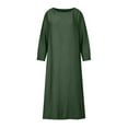 thumbnail image 5 of Fesfesfes Women Linen Robe Round Neck Loose Long Sleeve Dress Solid Color Mid-Calf Long Dress, 5 of 9