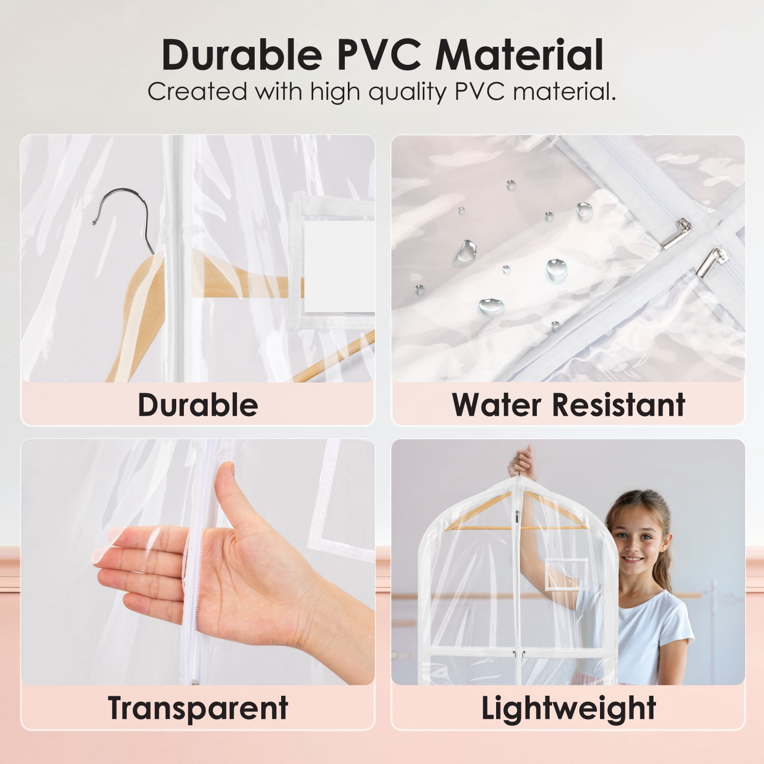 Mber 3-Pack 39" Dance Garment Bags For Dancers, Garment Bags For Dance Costumes, For Dance Competitions, with 4 Medium Clear Zipper Pockets, Clear