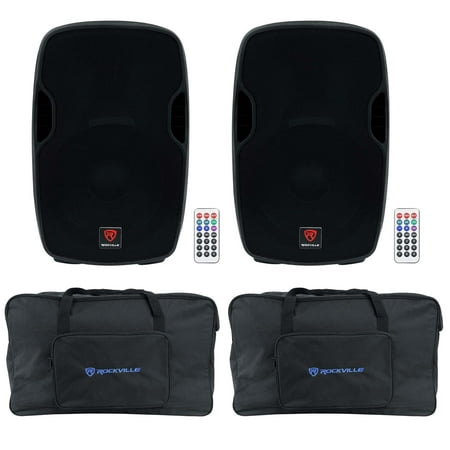 (2) Rockville BPA15 15 Bluetooth 1600w DJ PA Speakers+Weatherproof Speaker Bags