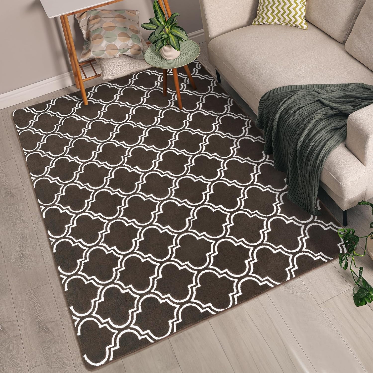 Junovo 6'x9'Modern Geometric Area Rug for Bedroom and Living Room, Fluffy Indoor Carpet for Family Room Decor,Brown