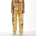 thumbnail image 4 of AWXNJUX Women's Faux Leather Pants Women's Metallic Shiny Trousers Elastic Waistband Loose Casual Long Trousers Jogging Bottoms Plain Wet Look Learher Pants (Gold,S), 4 of 6