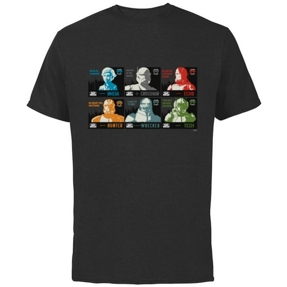 Star Wars The Bad Batch Faces Names and Quotes - Short Sleeve Cotton T-Shirt for Adults - Customized-Charcoal
