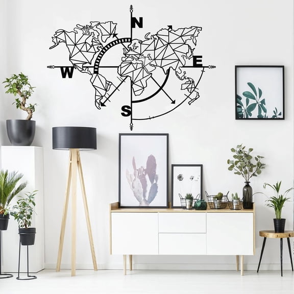 Geometric World Map Metal Wall Art for Home and Outside - Wall-Mounted Geometric Metal Wall Art - Drop Shadow 3D Effect Wall Decoration for Living Room Bedroom