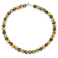 thumbnail image 1 of Bijoux Simples Western Mélangés Gris Noirâtre Alternant Œil de Tigre Brun Rond 10MM Perle Brin Clavicule Collier pour Femmes Fermoir Plaqué Argent 17 Pouces, 1 of 3