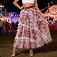 thumbnail image 2 of Gradient Elegant Sheer Layered Midi Skirt with Ruffled Hem Lightweight Flowy Ankle Length Skirt for Casual Party Coffee One Size, 2 of 4
