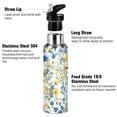 thumbnail image 3 of Blue and Yellow Florals Watercolor Sports Bottle with Straw Stainless Steel Water Jug Portable Thermal Cup Leak-proof 600ML, 3 of 9