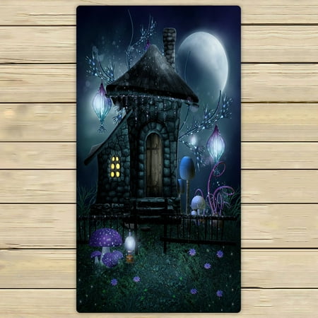 Cottage Towel - PHFZK Moon Towel, Night Scenery with a Fairy Cottage and Flower Lamp Hand Towel Bath Bathroom Shower Towels Beach Towel 30x56 inches