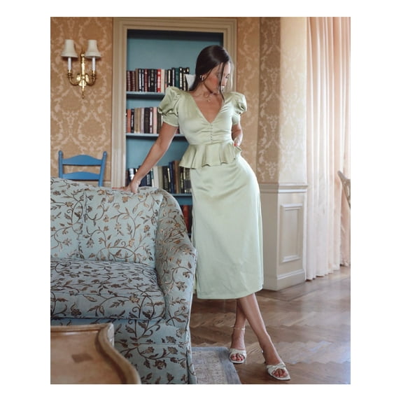 DANIELLE BERNSTEIN Womens Green Short Sleeve Sheath Evening Dress 12