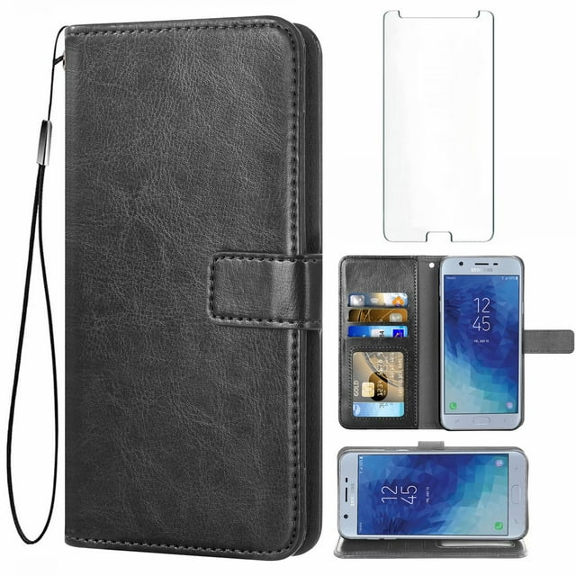 Mobile Phone Cover for Samsung J7-2018, Cover Premium Pu Leather Tpu Flip Cover Magnetic Closure Card Compartment Stand Function Wallet with Lanyard Protective Cover