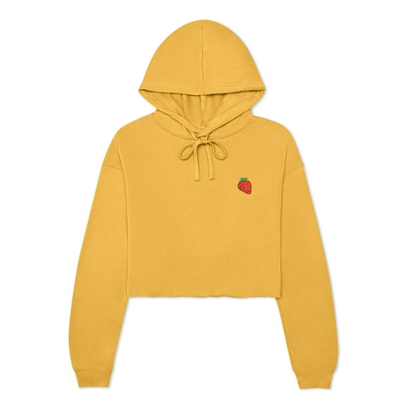 Dalix Strawberry Embroidered Fleece Cropped Hoodie Cold Fall Winter Women in Heather Mustard 2XL XX-Large