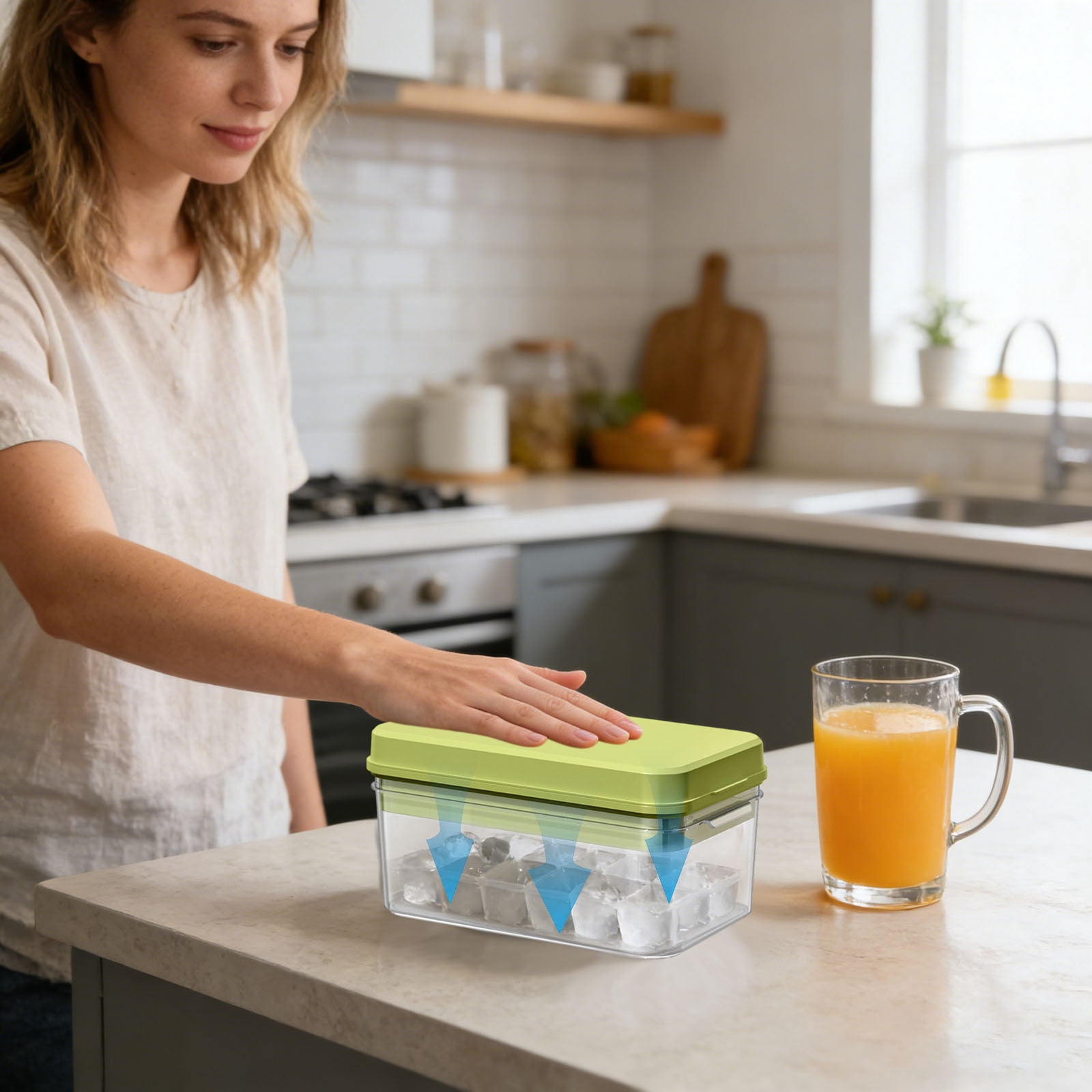Ice Cube Tray with Storage Box & Lid, 32-Cavity Easy Release Ice Mold for Freezer, Stackable Ice Container for
