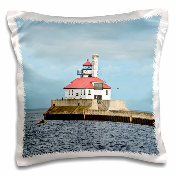 3dRose, Minnesota, Duluth, South Ship Canal Lighthouse, 16x16 inch Pillow Case