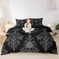 thumbnail image 2 of Homewish Vintage Damask Skull Bedding,Gothic Halloween Duvet Cover Full,Black Gray,Black Reversible,3pcs,1 Duvet Cover and 2 Pillowcases, 2 of 6