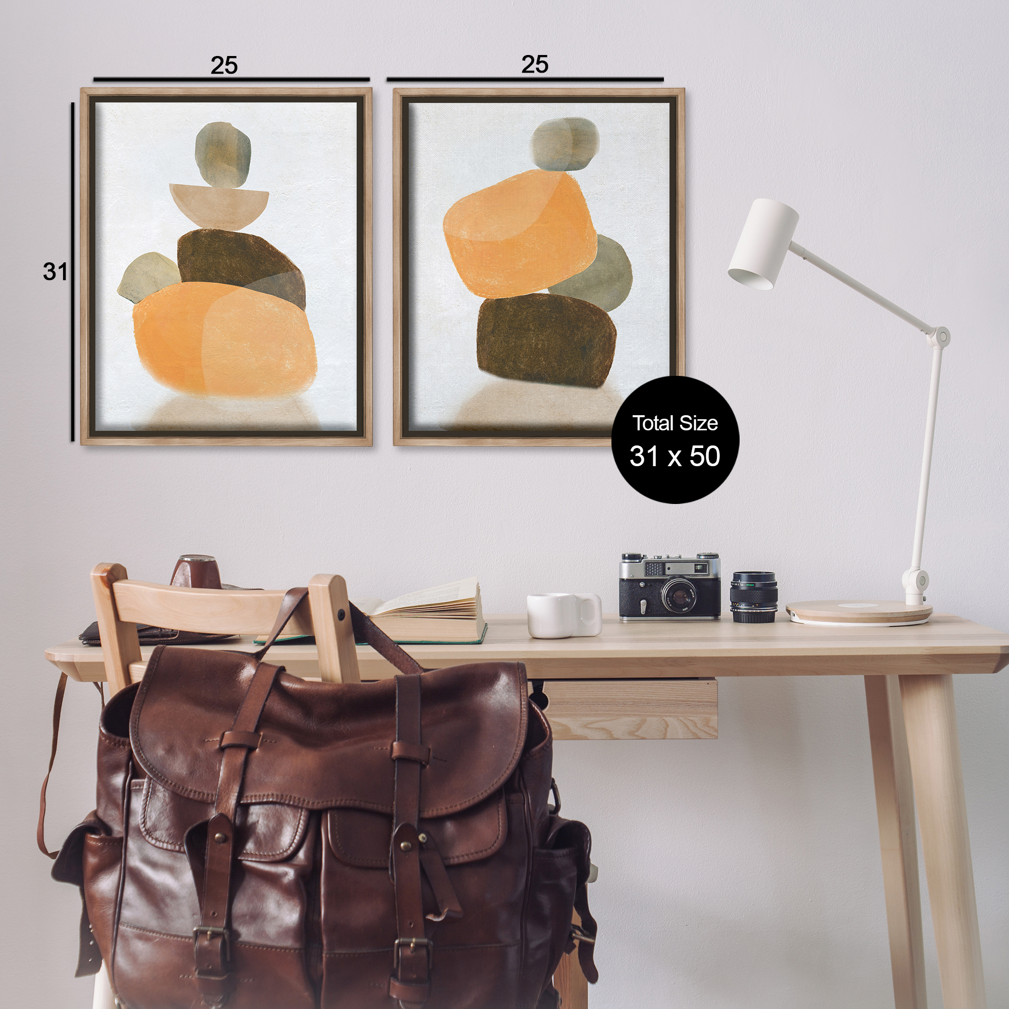Stupell Industries Stacked Abstract Pebbles Abstract Painting Brown Floater Framed Canvas Art Print Wall Art, 31 x 25, Set of 2