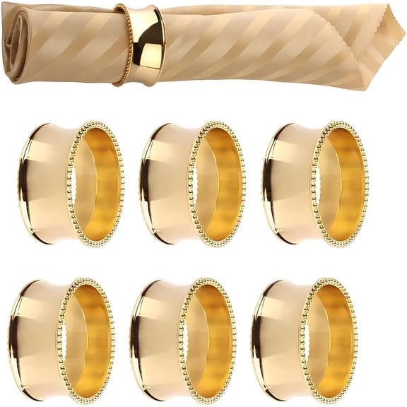 VANIDO Napkin Rings Set of 6 - Gold Beaded Napkin Ring Holders - Ideal Table Decor for Wedding Receptions/Dinner/Parties