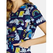 Scrubstar Women's and Women’s Plus Eeyore Print V-Neck Scrub Top, Sizes S-3XL