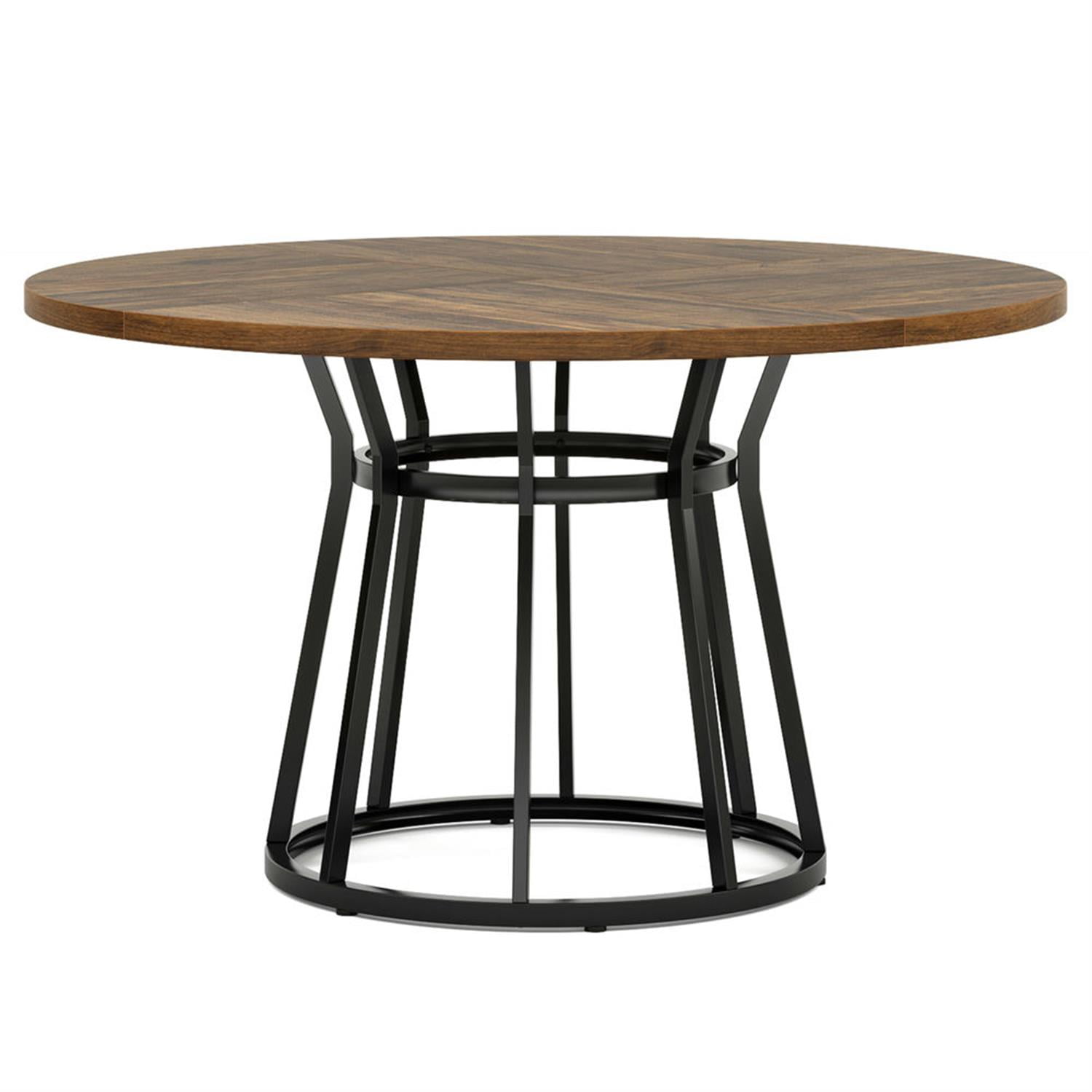 Demi Bonn 47" Modern Round Dining Table for 4 People, Kitchen Dinner Table with Metal Base for Dining Room, Home, Living Room Furniture, Brown