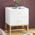 thumbnail image 2 of Tribesigns Striped 2-Drawer Nightstand: Modern End Table & Bedroom Organizer, White & Gold, 2 of 7