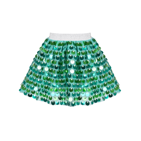 Falda para Niñas Verde con Lentejuelas Sirena Brillante Mini Tutú Fiesta de Danza Del Vientre 6 Años