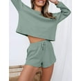 thumbnail image 4 of Autumn Round Neck Long Sleeve + Drawstring Shorts Ladies Casual Suit, 4 of 6