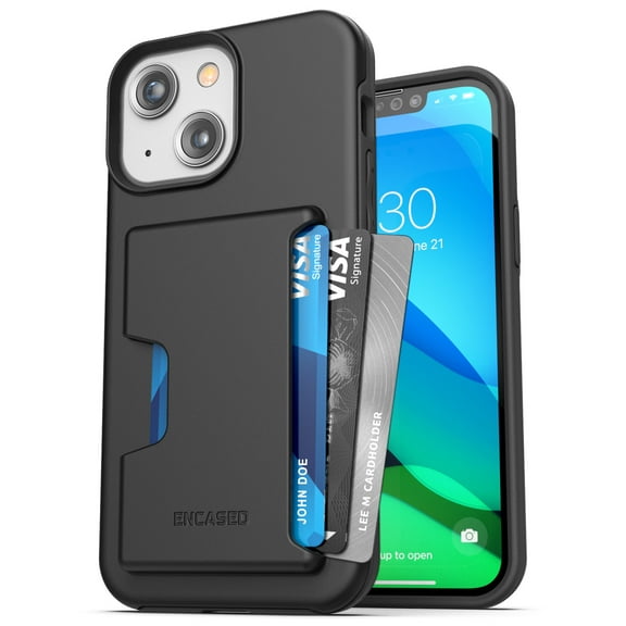 Encased Phantom Designed for iPhone 13 Wallet Case (2021) Protective Phone Case with Card Holder (4 Credit Card Capacity) Black
