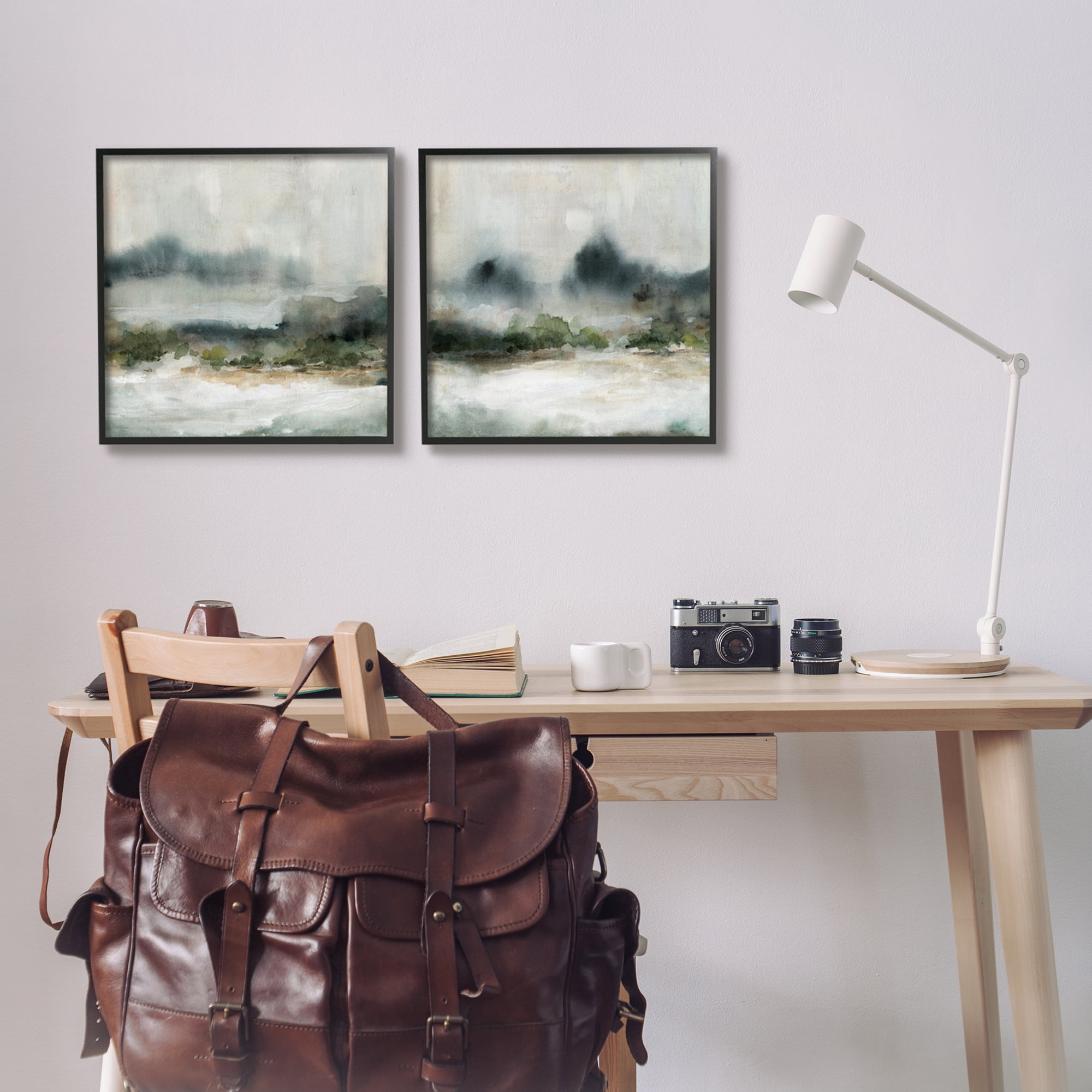 Stupell Industries Somber Abstract Landscape Mountain Scenery Watercolor Details Painting Black Framed Art Print Wall Art, Set of 2, Design by Carol Robinson