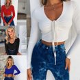 thumbnail image 4 of FLMEI Womens V Neck T-Shirt,Tie Front Straps Tees,Summer Long Sleeve Blouses Women's Midriff-Baring Tops Shirts S-XL, 4 of 9