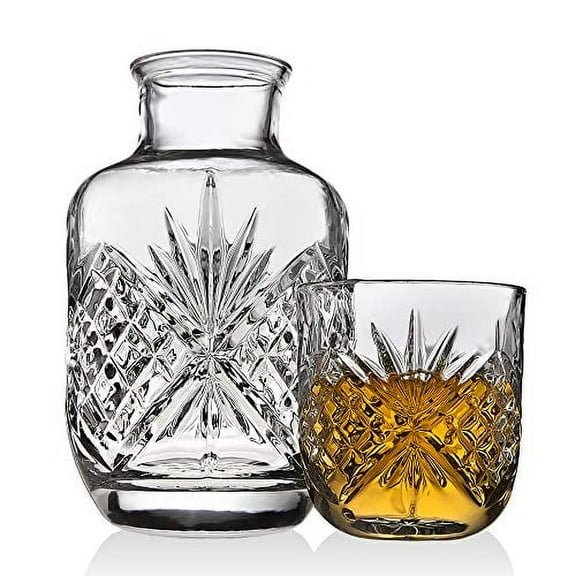 Crystal Bedside Night Carafe Pitcher and Water Glass Tumbler Set, Bedroom Nightstand Water Pitcher and Cup Set