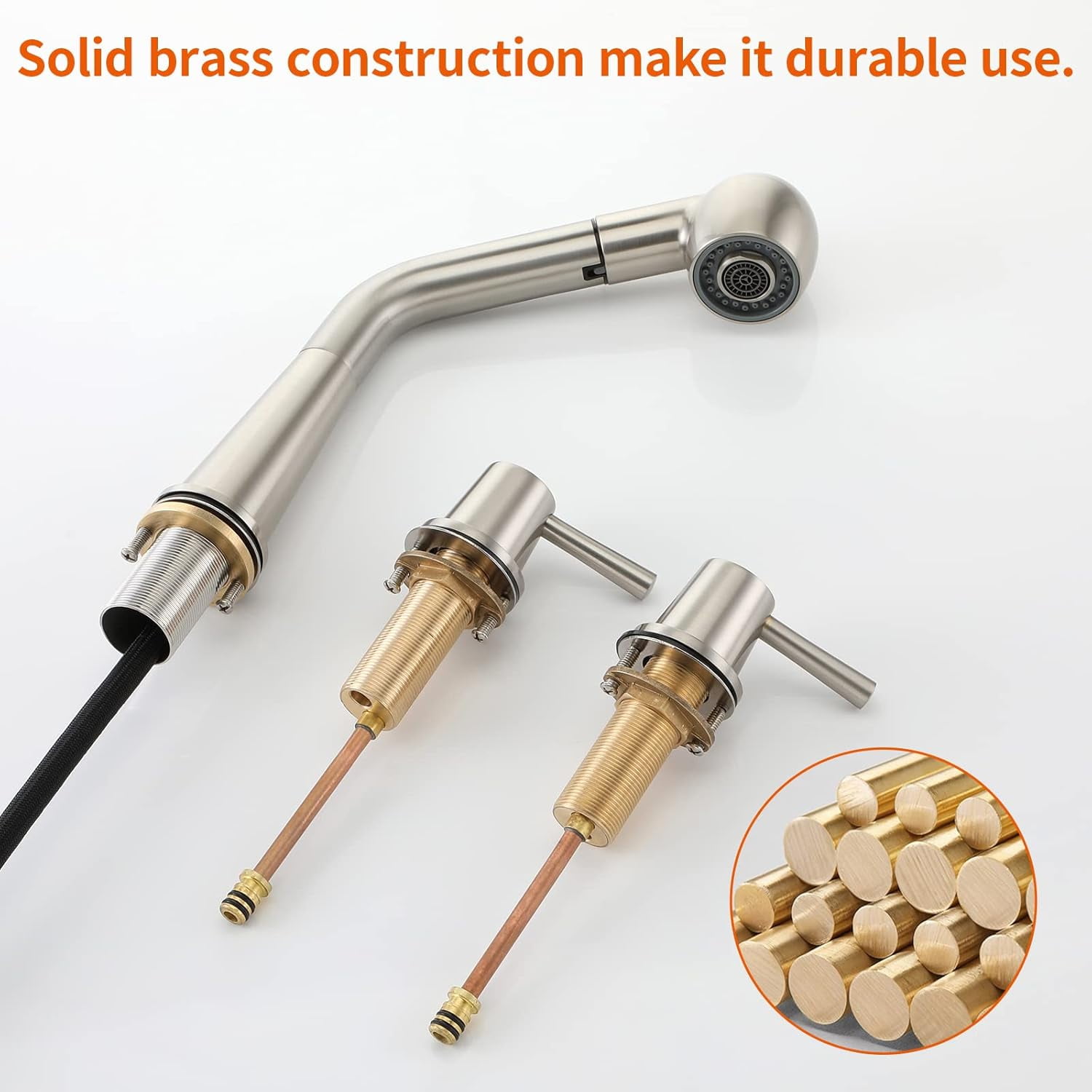Kitchen Faucet, 2 Handles Sink Faucet, 3 Holes Sink Faucet, Pull Out Faucet, Bar Faucet, Brushed Nickel, Stainless Steel