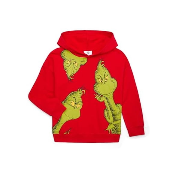 Boys Grinch Red Pullover Hoodie with Long Sleeves, X-Large