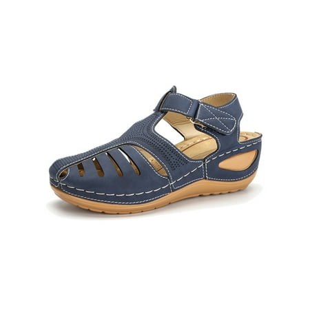 

Ritualay Women Casual Summer Sandals Hollow Out Vintage Wedge Gladiator Shoes for Hiking Causal Navy Blue 8.5