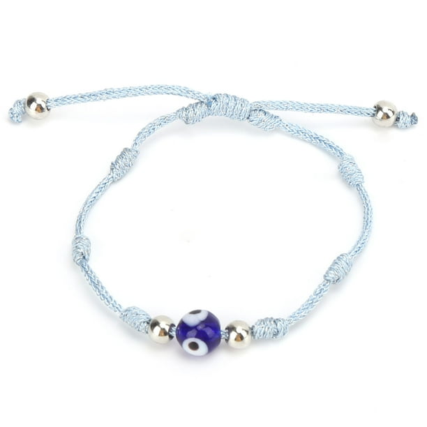 Pulsera delicada ajustable tejida a mano con ojo azul, pulsera de la buena suerte para parejas (azul claro)