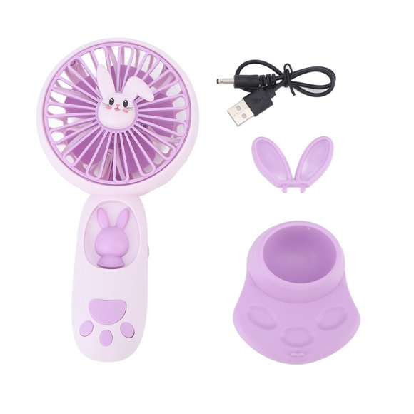 Ventilador portátil de mano mini ventilador de animales de dibujos animados luz nocturna recargable 400 mAh lindo pequeño ventilador con batería incorporada púrpura YUNYI BRAND Deportes