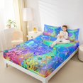 thumbnail image 4 of Manfei Chic Mermaid Queen Sheet Sets,Watercolor Ocean Coral Flat Sheet,Fairy Tale Theme Queen Fitted Sheet For Girls,Ultra Soft Home Decor,4 Pieces, 4 of 7