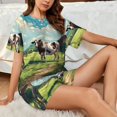 thumbnail image 4 of Honeii Prairie Pasture Cow for Women's Summer Pajama Set featuring Soft Short Sleeve Shirt & Matching Bottoms with Convenient Pockets for Relaxed Home Wear-, 4 of 6