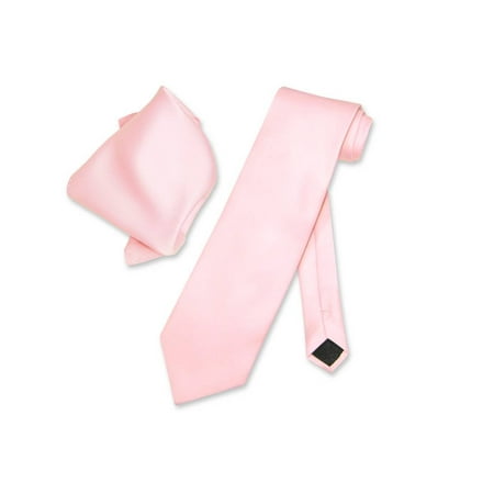 - Vesuvio Napoli Solid PINK Color NeckTie & Handkerchief Men's Neck Tie Set