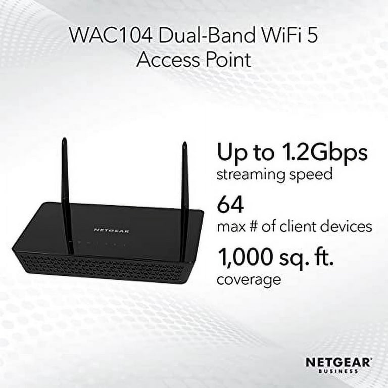  NETGEAR Wireless Desktop Access Point (WAC104) - WiFi 5  Dual-Band AC1200 Speed, 3 x 1G Ethernet Ports, Up to 64 Devices, WPA2  Security, Desktop, MU-MIMO, Supports 3 SSIDs