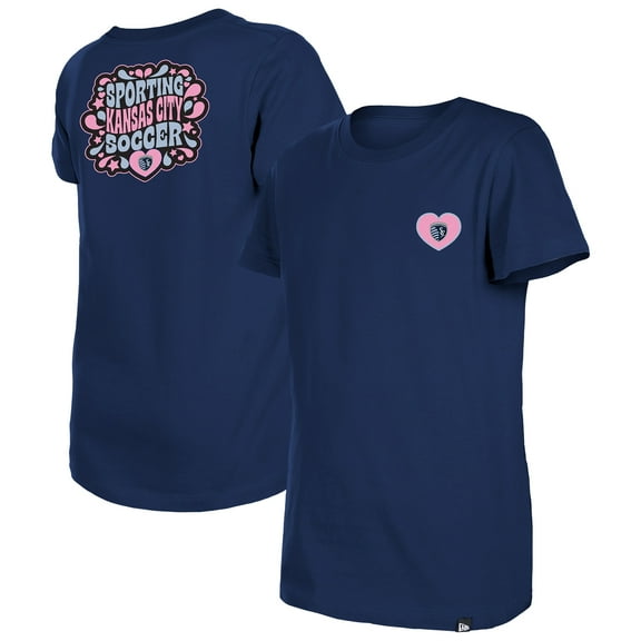 Girls Youth New Era Navy Sporting Kansas City Bubble Heart T-Shirt