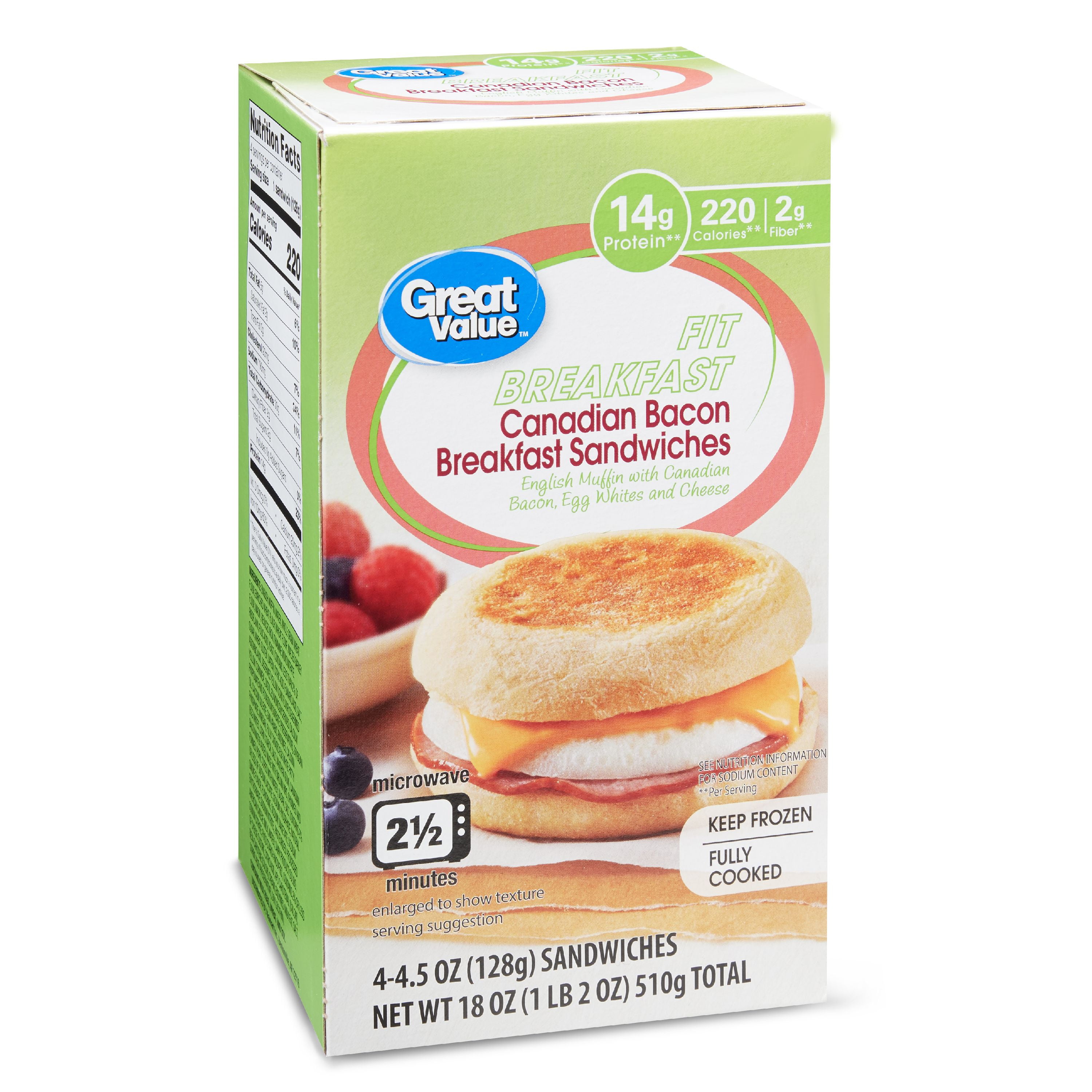 Great Value Fit Breakfast Canadian Bacon Breakfast Sandwiches, 4.5 oz