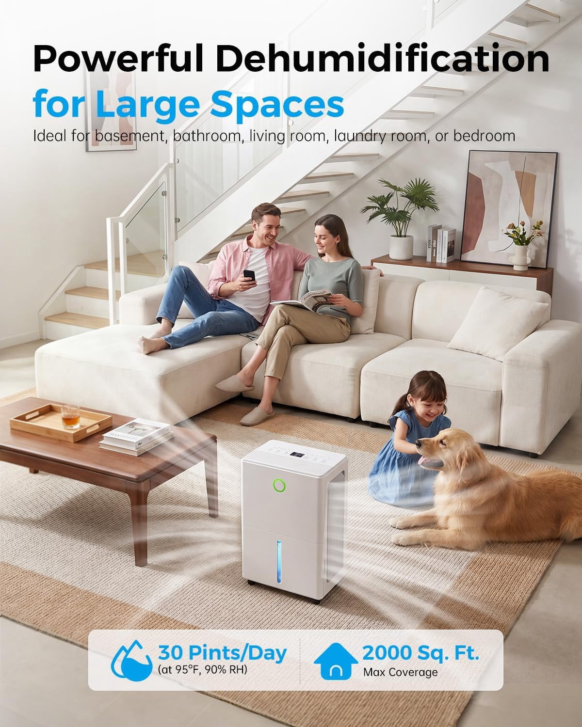 Dehumidifier 10 Pint (DOE) , Dehumidifiers for Home up to 2000 sq ft (MAX 30Pint at 95 F, 90%RH）, Dehumidifier for Basement with Drain Hose, Large Dehumidifier for Bedroom with Auto Humidity Control