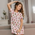 thumbnail image 3 of Naloa Hand Drawn Strawberry Print Women Nightgowns,Womens Loungewear,Short Sleeve Sleepwear,Comfy Ladies Nightdress, 3 of 6
