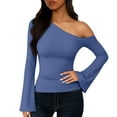 thumbnail image 5 of WXLWZYWL Off the Shoulder Tops for Womens Fleece Lined Going out Tops Long Sleeve Shirts Casual Slim Fitted Basic Tees, 5 of 6