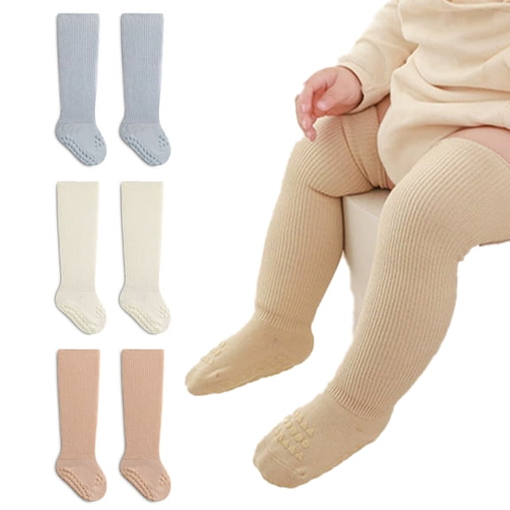 LYMAYTER Baby Toddler Knee High Non-Slip Socks 1 Pairs Solid Color Seamless for Boys Girls Infants 0-3Y