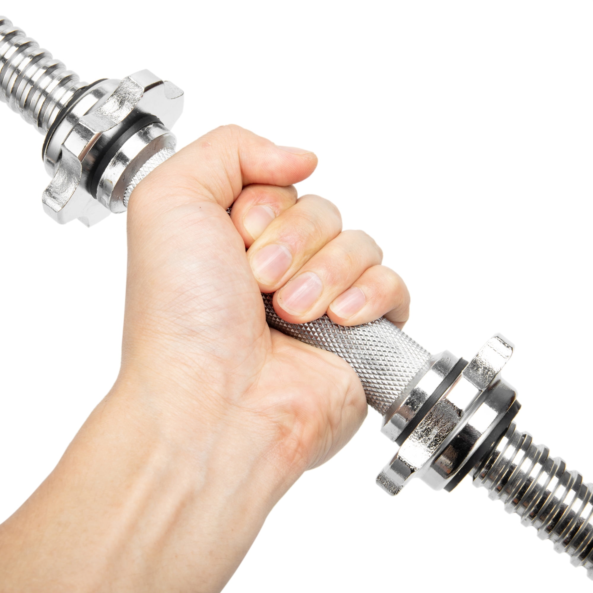 SAYFUT 1 Pairs 17.77in/ 45cm Adjustable Chrome Threaded Dumbbell Handles for Standard Weight Plates with 1'' Diameter Center, Hex nut