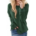thumbnail image 3 of Pxxlle Sweatshirts for Women Trendy Embroidery Crewneck Sweatshirt No Hood Loose Fall Long Sleeve Pullover Tops Solid Color Side Slit Clothes Green XL, 3 of 10