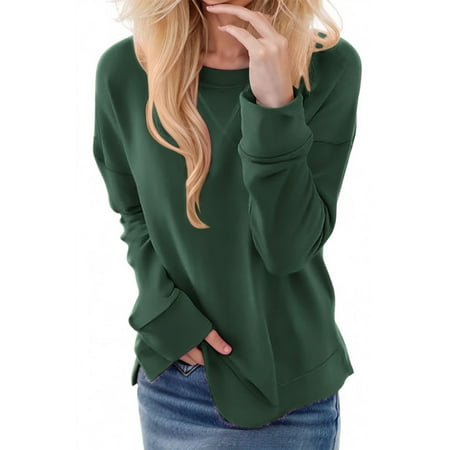 successthop Womens Sweatshirts Fleece Crewneck Long Sleeve Sweatshirts No Hood Pullover Hoodie Solid Casual Outfits